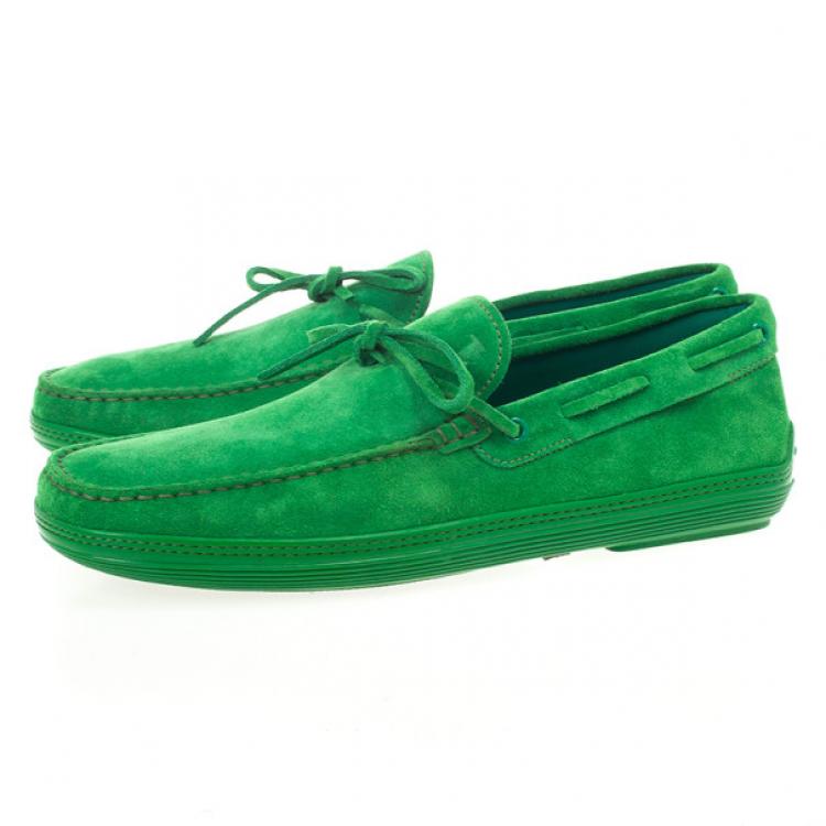 Pre Owned Tod's Green Suede Bow Loafers Size 44