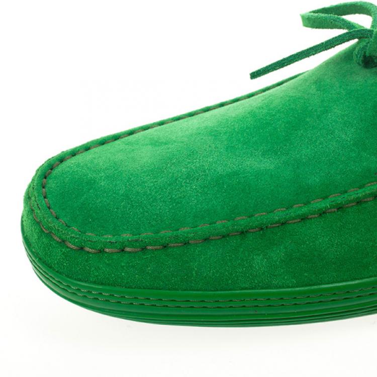 Pre Owned Tod's Green Suede Bow Loafers Size 44