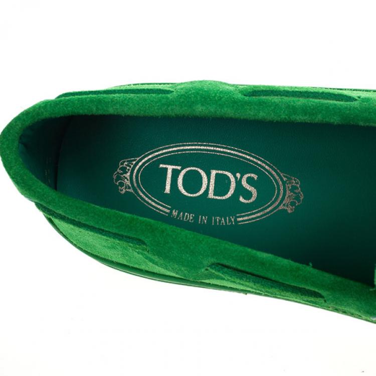 Pre Owned Tod's Green Suede Bow Loafers Size 44