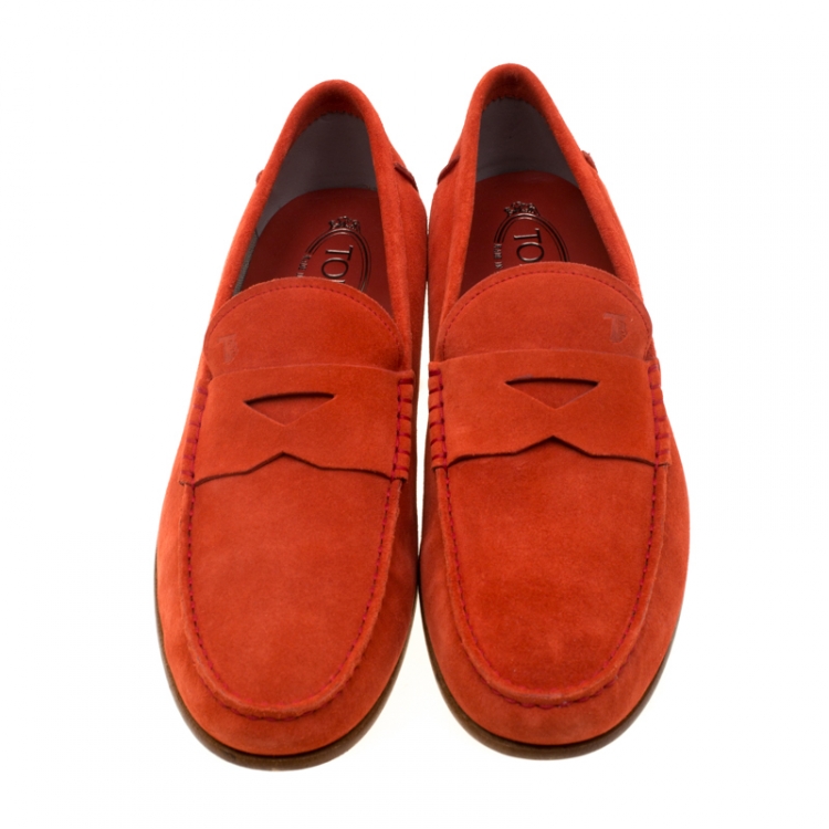 Pre Owned Tod's Orange Suede Penny Loafers Size 44