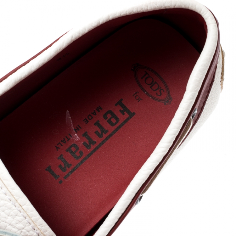 Pre Owned Tod's For Ferrari Two Tone Leather Boat Loafers Size 44