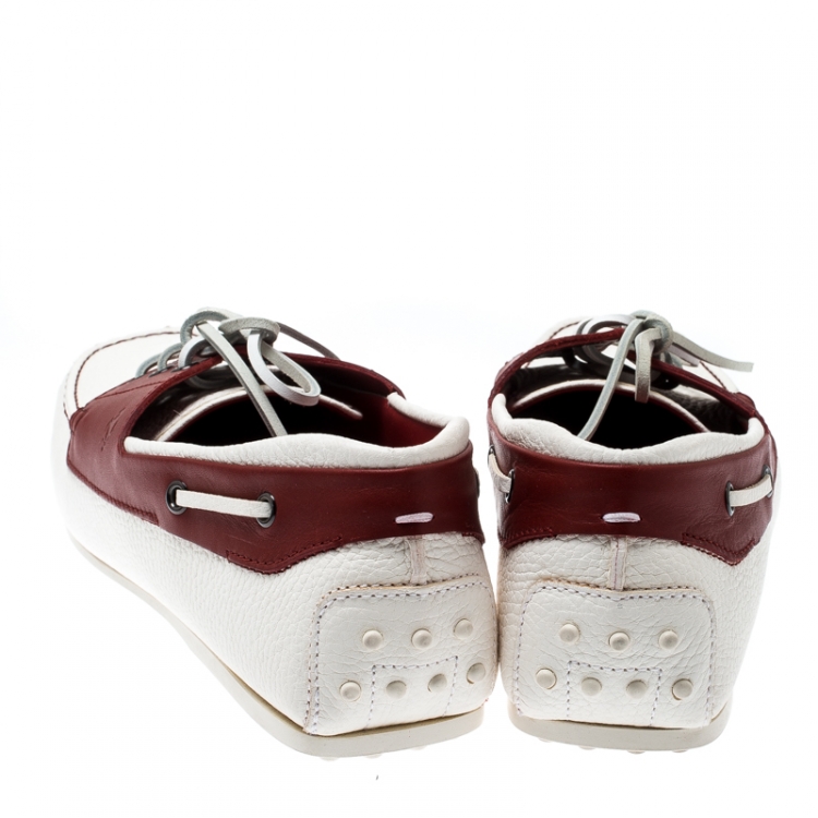 Pre Owned Tod's For Ferrari Two Tone Leather Boat Loafers Size 44