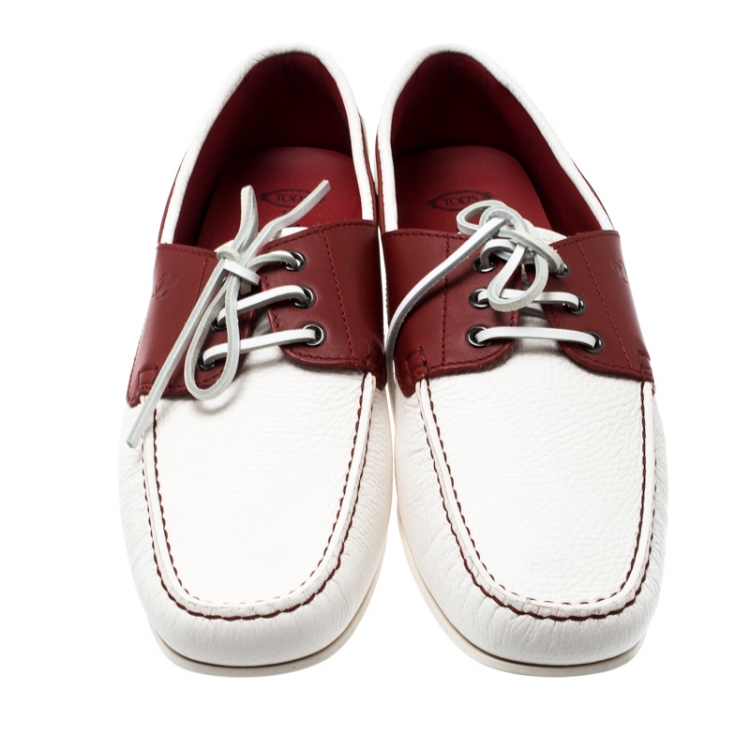 Pre Owned Tod's For Ferrari Two Tone Leather Boat Loafers Size 44