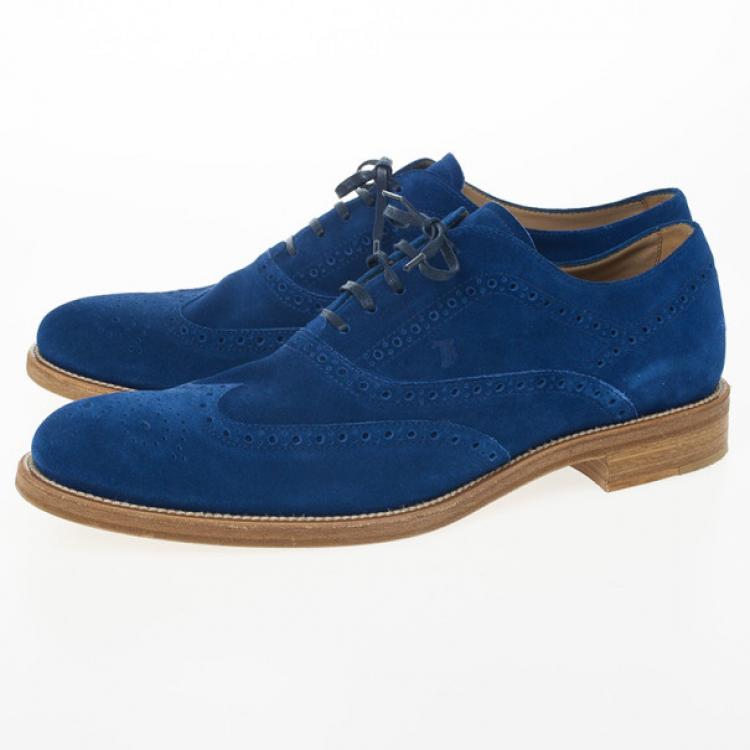 مملوكة مسبقًا Tod's Blue Suede Brogue Oxfords Size 43.5