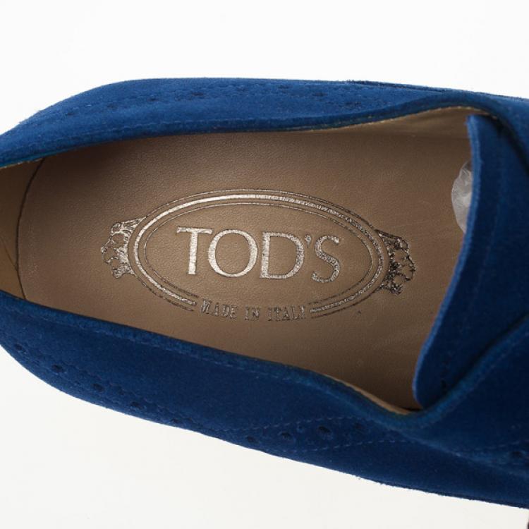مملوكة مسبقًا Tod's Blue Suede Brogue Oxfords Size 43.5