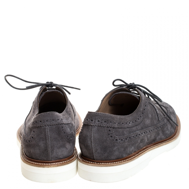 Pre Owned Tod's Grey Brogue Suede Bucature Lace Up Derby Size 43