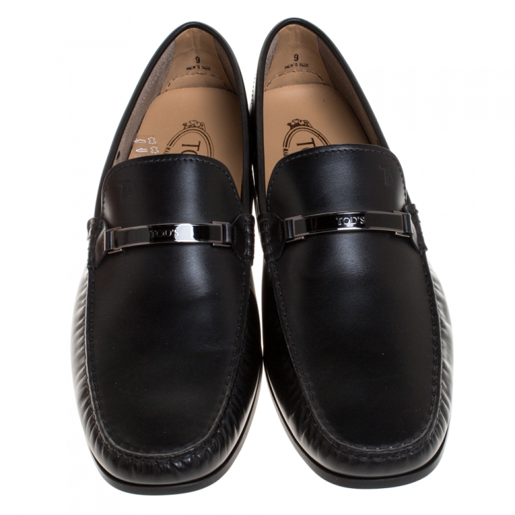 Pre Owned Tod's Black Leather Slip On Loafers Size 43