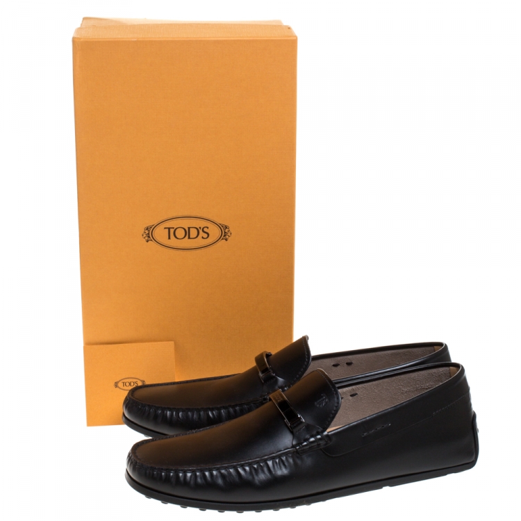 Pre Owned Tod's Black Leather Slip On Loafers Size 43