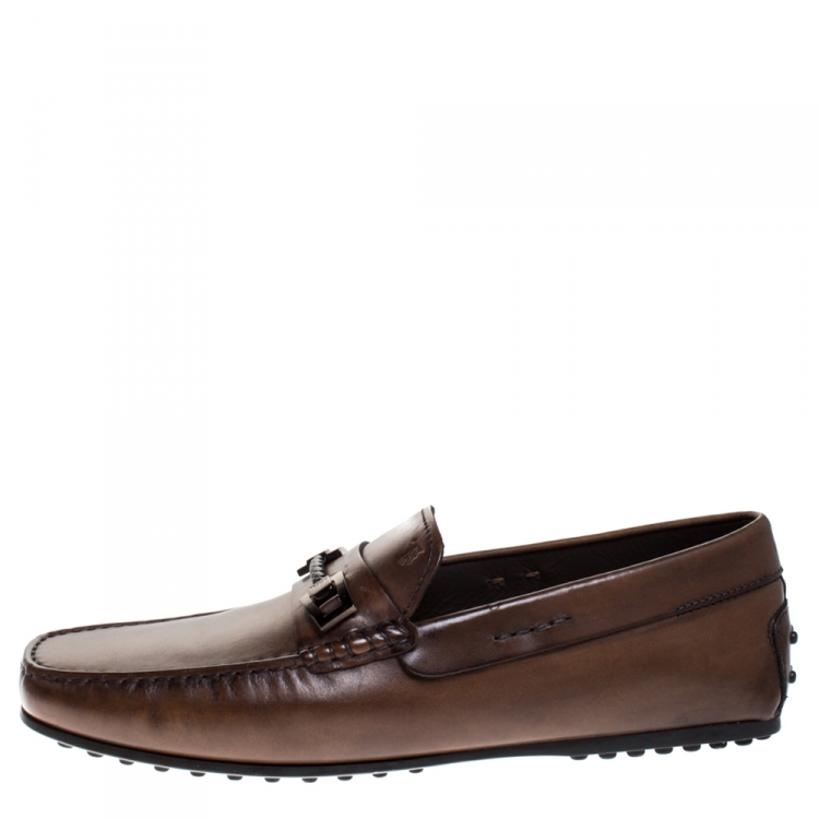 Pre Owned Tod's Brown Leather Braided Horsebit Slip On Loafers Size 43