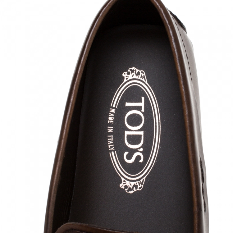 Pre Owned Tod's Brown Leather Braided Horsebit Slip On Loafers Size 43