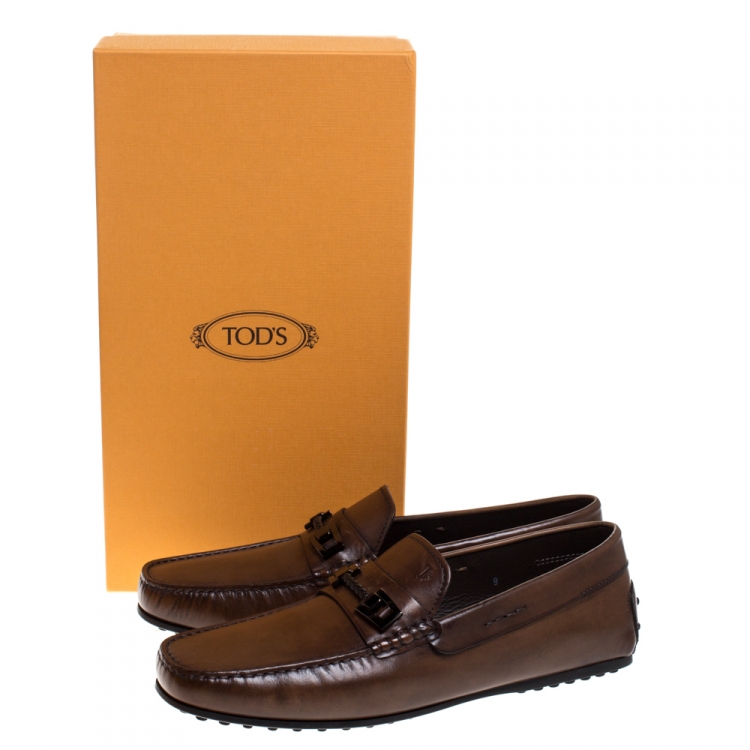 Pre Owned Tod's Brown Leather Braided Horsebit Slip On Loafers Size 43