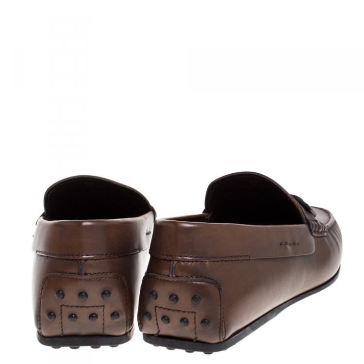 مملوكة مسبقًا Tod's Brown Leather Braided Horsebit Slip On Loafers Size 10
