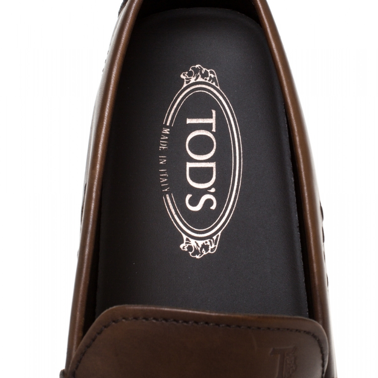 مملوكة مسبقًا Tod's Brown Leather Braided Horsebit Slip On Loafers Size 10