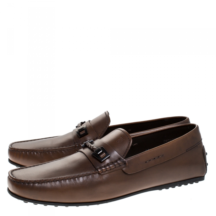 مملوكة مسبقًا Tod's Brown Leather Braided Horsebit Slip On Loafers Size 10