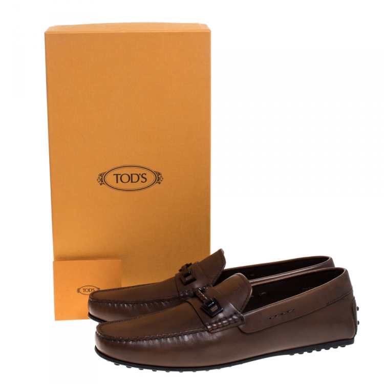 مملوكة مسبقًا Tod's Brown Leather Braided Horsebit Slip On Loafers Size 10