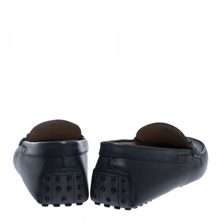 Pre Owned Tod's Dark Grey Leather Double T Slip On Loafers Size 42