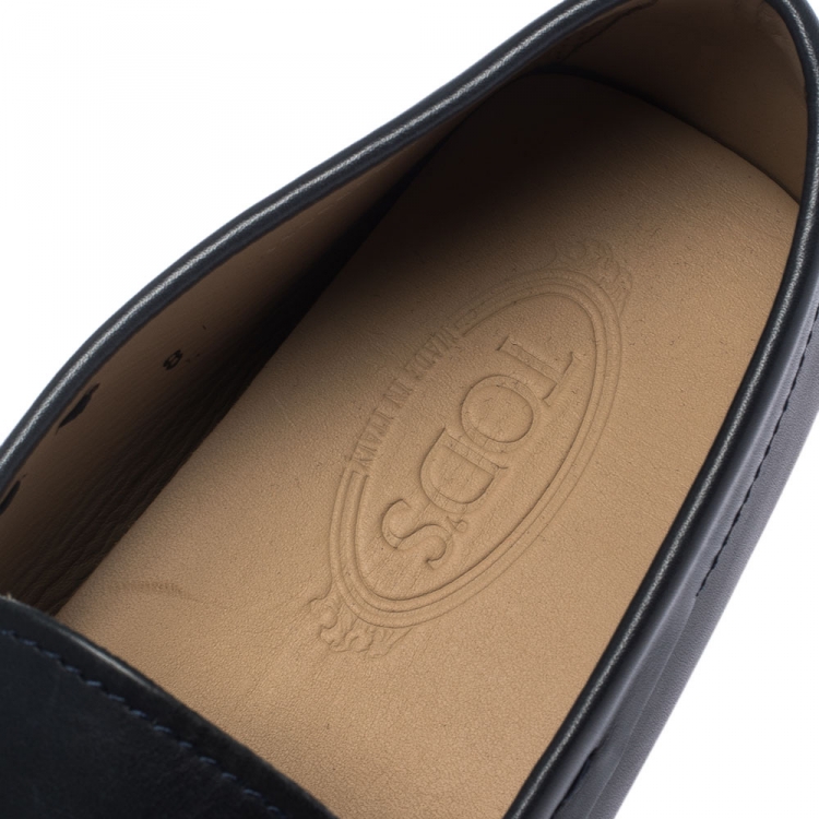 Pre Owned Tod's Dark Grey Leather Double T Slip On Loafers Size 42