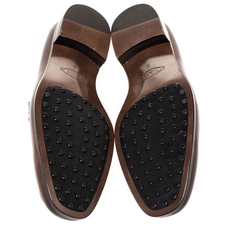 مملوكة مسبقًا Tod's Brown Leather Horsebit Slip On Loafers Size 42