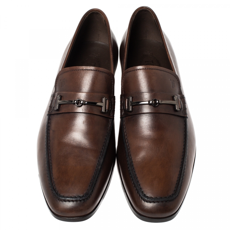 مملوكة مسبقًا Tod's Brown Leather Horsebit Slip On Loafers Size 42