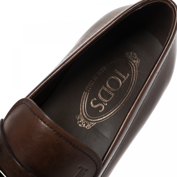 مملوكة مسبقًا Tod's Brown Leather Horsebit Slip On Loafers Size 42