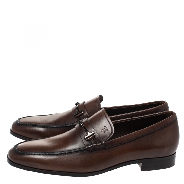 مملوكة مسبقًا Tod's Brown Leather Horsebit Slip On Loafers Size 42