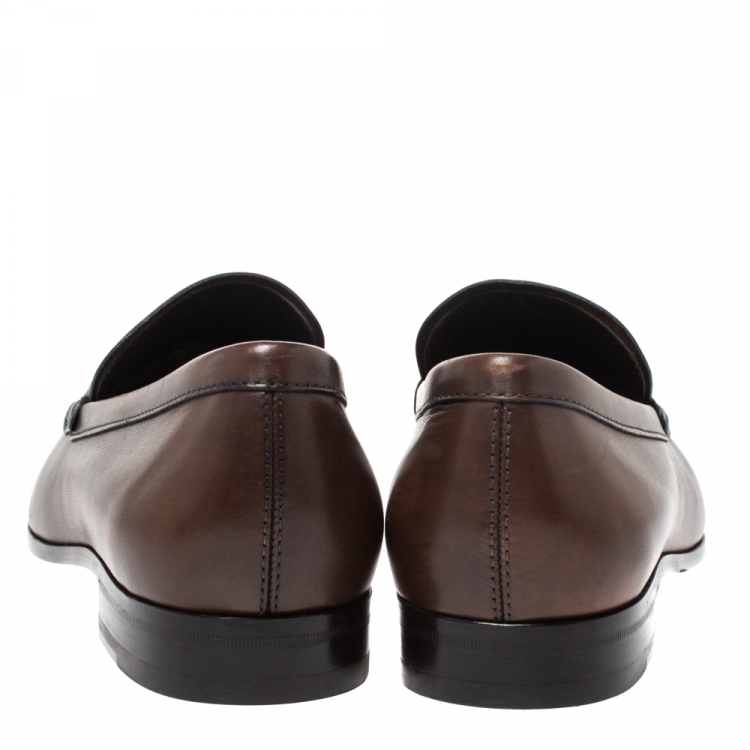 مملوكة مسبقًا Tod's Brown Leather Horsebit Slip On Loafers Size 42