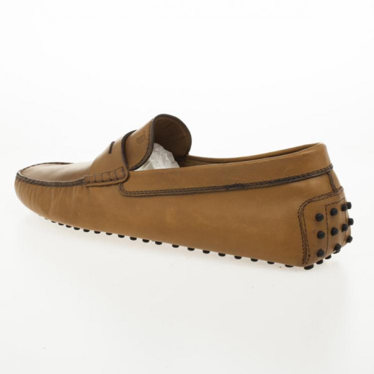 Pre Owned Tod's Brown Leather Gommino Moccasins Size 46