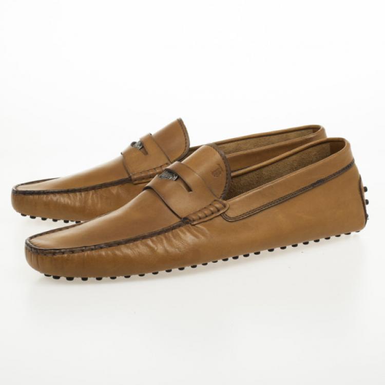 Pre Owned Tod's Brown Leather Gommino Moccasins Size 46