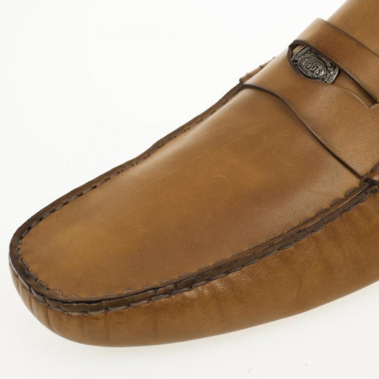 Pre Owned Tod's Brown Leather Gommino Moccasins Size 46