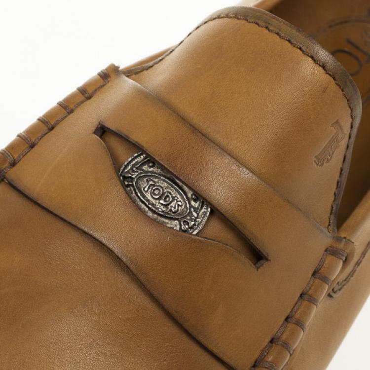 Pre Owned Tod's Brown Leather Gommino Moccasins Size 46