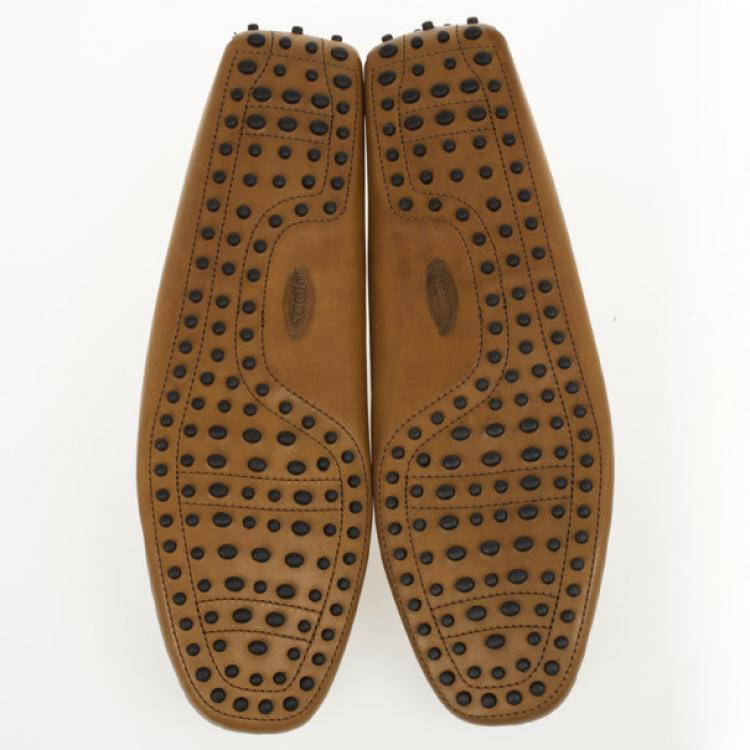 Pre Owned Tod's Brown Leather Gommino Moccasins Size 46