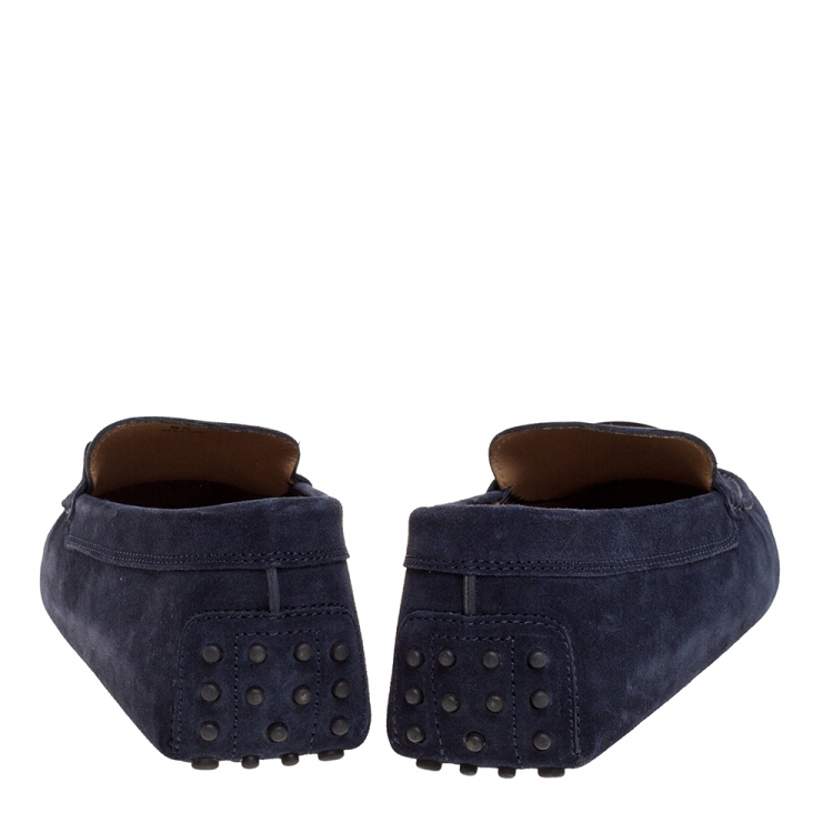 Pre Owned Tod's Blue Suede Leather Double T Slip On Loafers Size 44