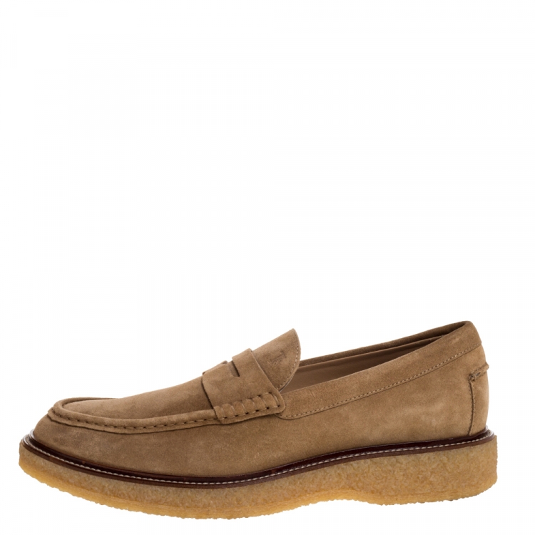 Pre Owned Tod's Light Brown Suede Leather Penny Slip On Loafers Size 42