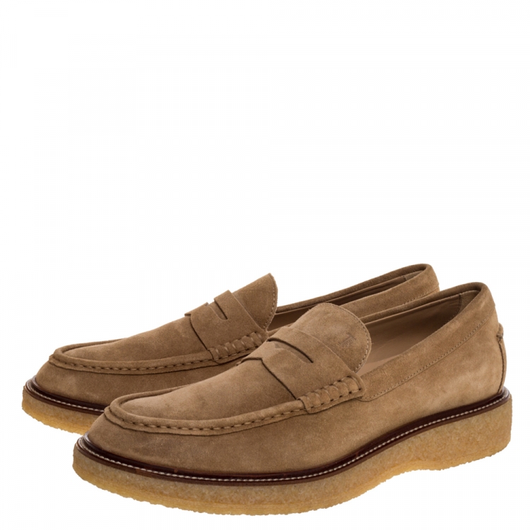 Pre Owned Tod's Light Brown Suede Leather Penny Slip On Loafers Size 42