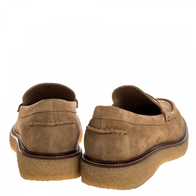 Pre Owned Tod's Light Brown Suede Leather Penny Slip On Loafers Size 42