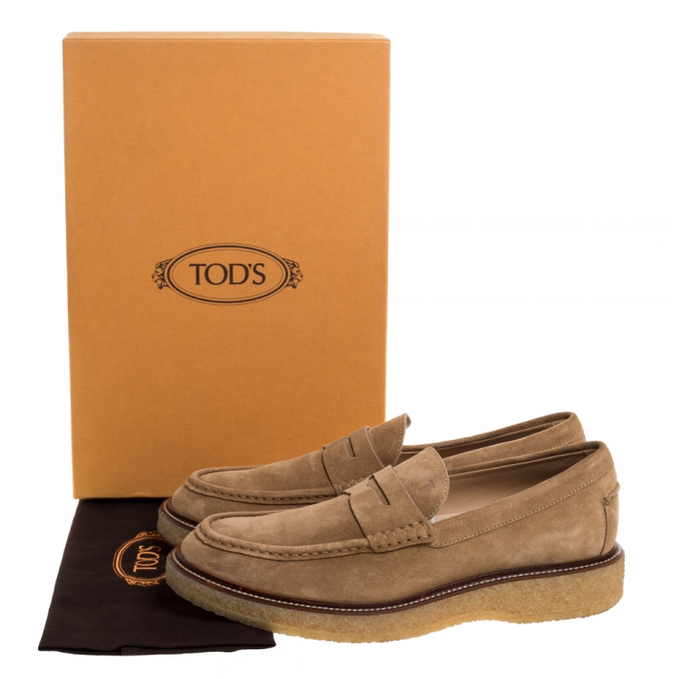 Pre Owned Tod's Light Brown Suede Leather Penny Slip On Loafers Size 42
