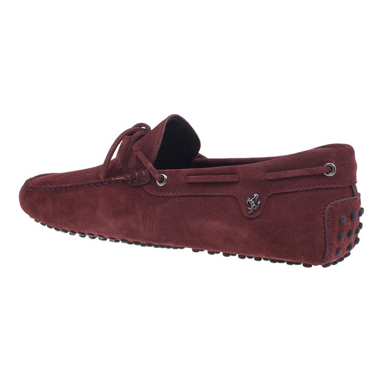 Pre Owned  Tod's for Ferrari Limited Edition Maroon Suede Bow Loafers Size 42