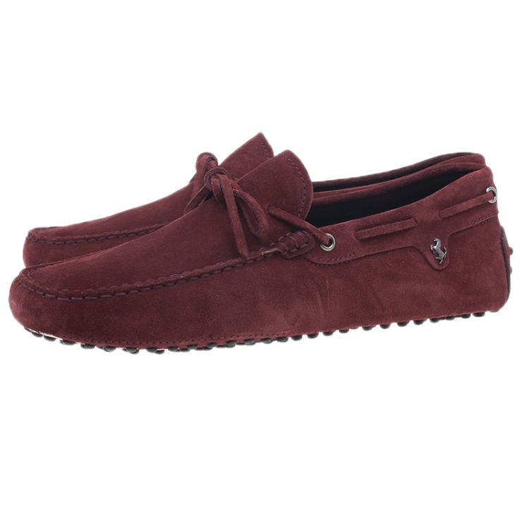 Pre Owned  Tod's for Ferrari Limited Edition Maroon Suede Bow Loafers Size 42