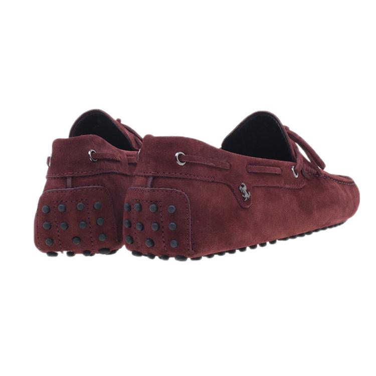 Pre Owned  Tod's for Ferrari Limited Edition Maroon Suede Bow Loafers Size 42