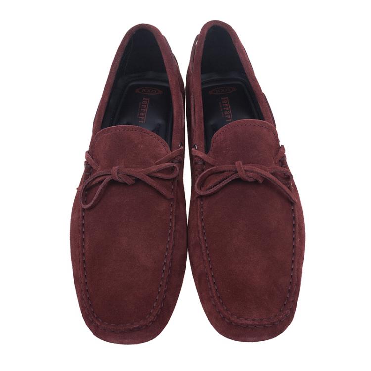 Pre Owned  Tod's for Ferrari Limited Edition Maroon Suede Bow Loafers Size 42