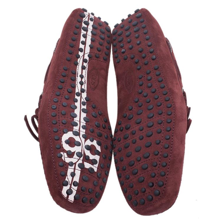 Pre Owned  Tod's for Ferrari Limited Edition Maroon Suede Bow Loafers Size 42