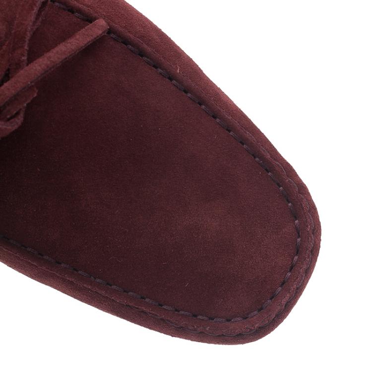 Pre Owned  Tod's for Ferrari Limited Edition Maroon Suede Bow Loafers Size 42