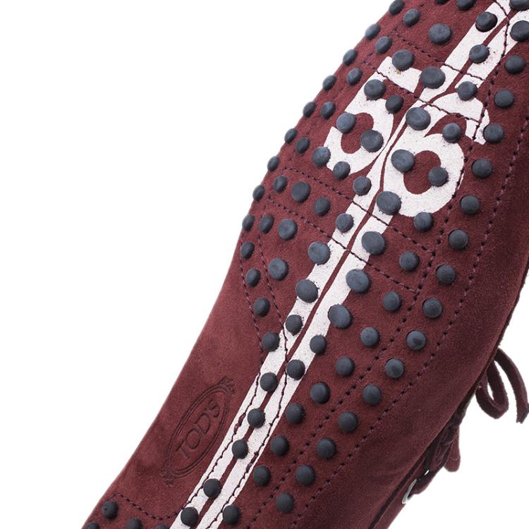 Pre Owned  Tod's for Ferrari Limited Edition Maroon Suede Bow Loafers Size 42