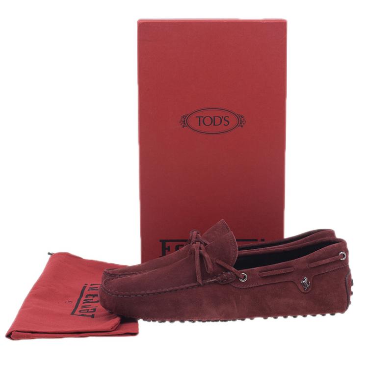 Pre Owned  Tod's for Ferrari Limited Edition Maroon Suede Bow Loafers Size 42