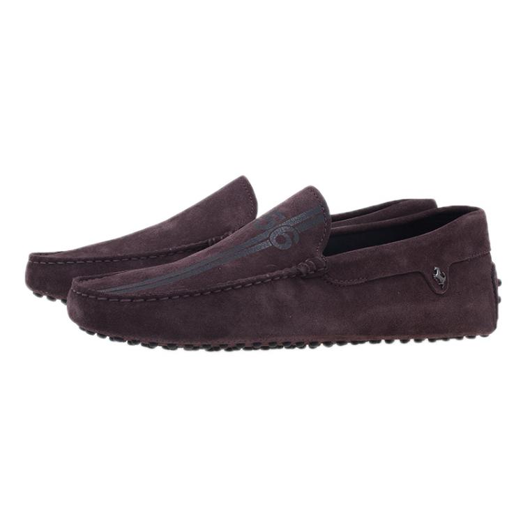 Pre Owned Tod’s for Ferrari Brown Suede No.56 Limited Edition Gommino Loafers Size 42.5