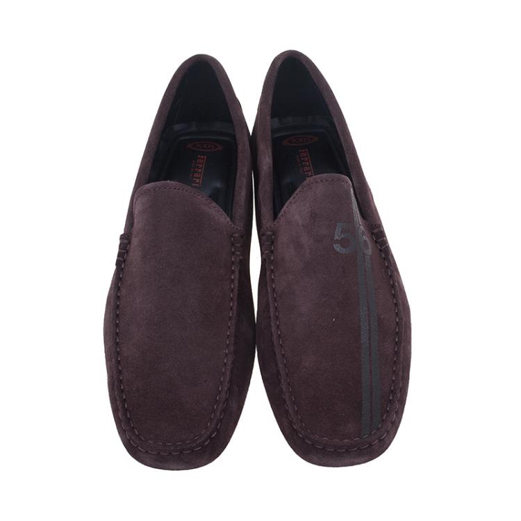 Pre Owned Tod’s for Ferrari Brown Suede No.56 Limited Edition Gommino Loafers Size 42.5