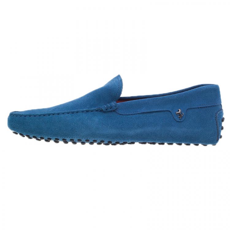 Pre Owned Tod's for Ferrari Blue Suede Limited Edition Gommino Loafers Size 43