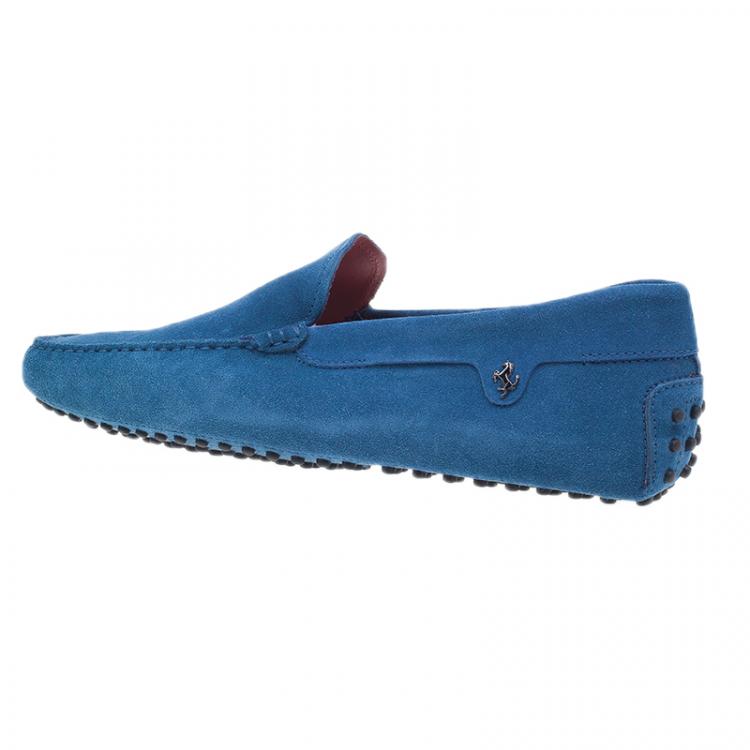 Pre Owned Tod's for Ferrari Blue Suede Limited Edition Gommino Loafers Size 43