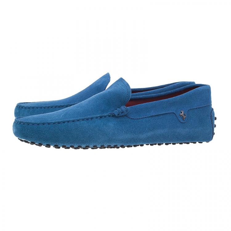 Pre Owned Tod's for Ferrari Blue Suede Limited Edition Gommino Loafers Size 43