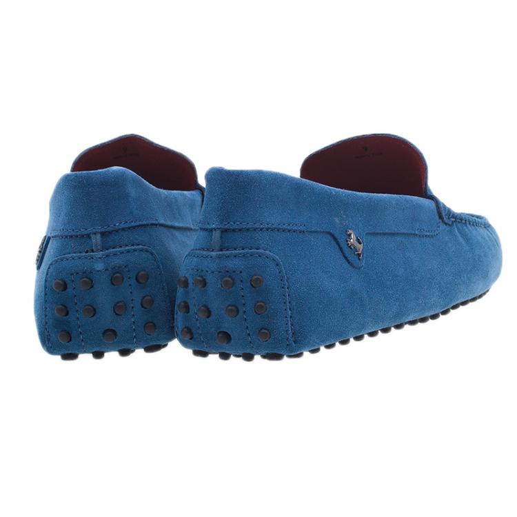 Pre Owned Tod's for Ferrari Blue Suede Limited Edition Gommino Loafers Size 43